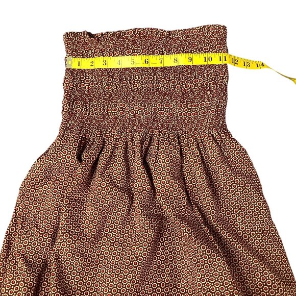 Vintage Bohemian Strapless Smocked Midi Dress With Ornate Border Print - Picture 5 of 8